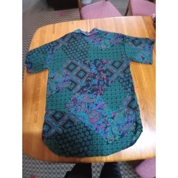 VTG X-pressions long all over floral Paisley short sleeve button down top women' - Picture 2 of 8